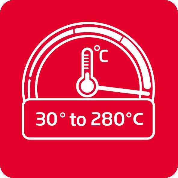 Wide temperature range: 30&deg;C-280&deg;C
